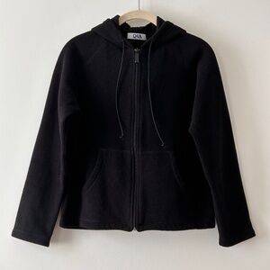 Q&A Black Fleece Hooded Zip Up Jacket